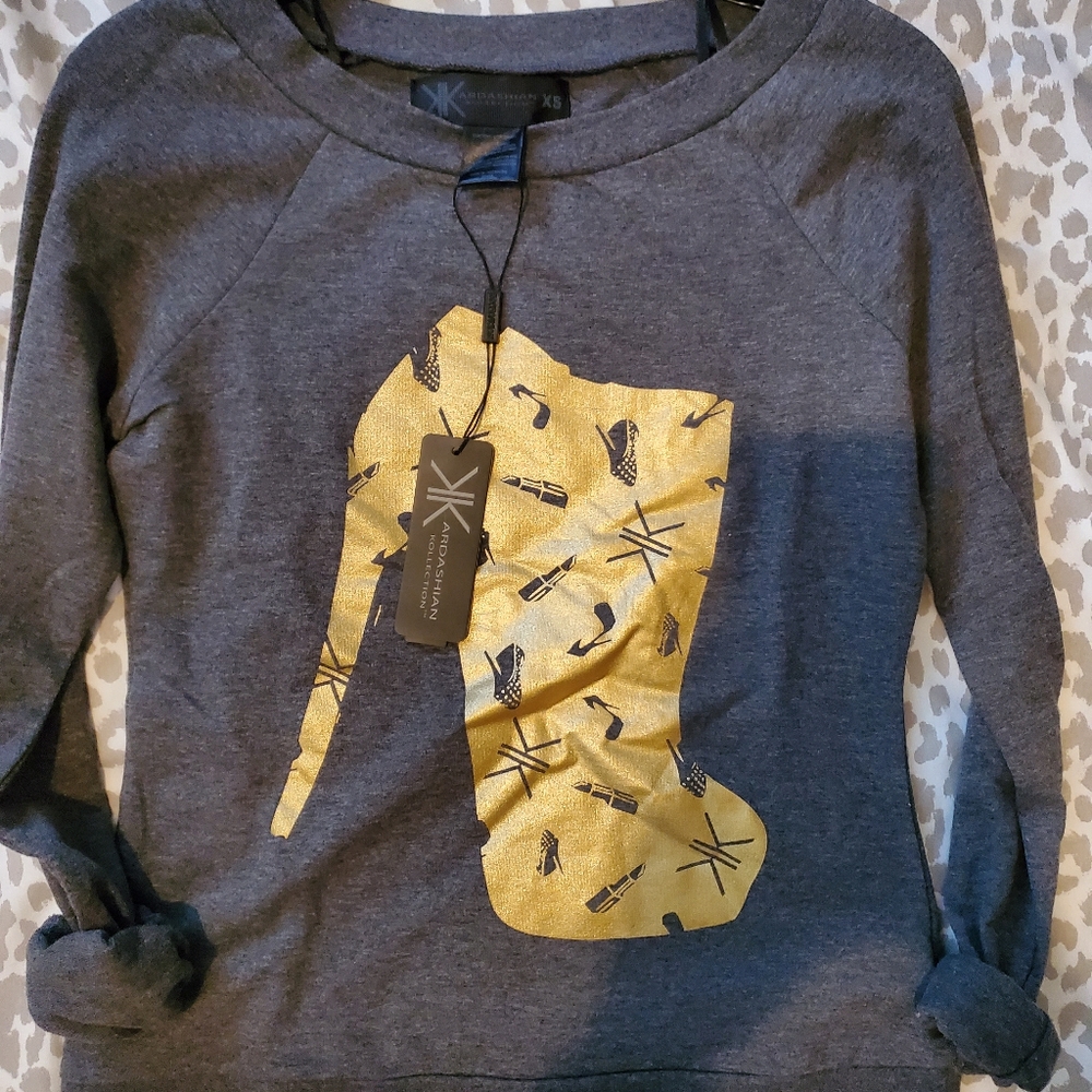 BNWT Kardashian Kollection Crew Sweatshirt XS Grey